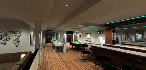 View of Basement in Lakeside Home Designed by Jack Zimmer
